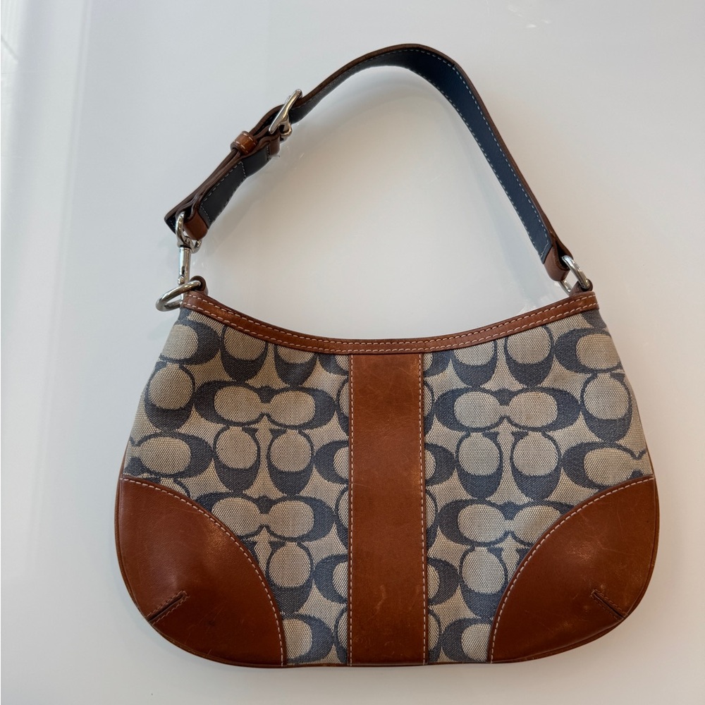 Coach Signature Stripe Demi Hobo blue/tan Shoulder Bag - Picture 2 of 9
